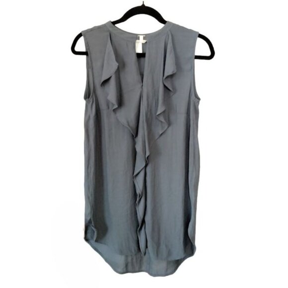 H&M Sleeveless Gray Cascading Ruffle Front Keyhole Front Detail Blouse Size 6 - Picture 2 of 8
